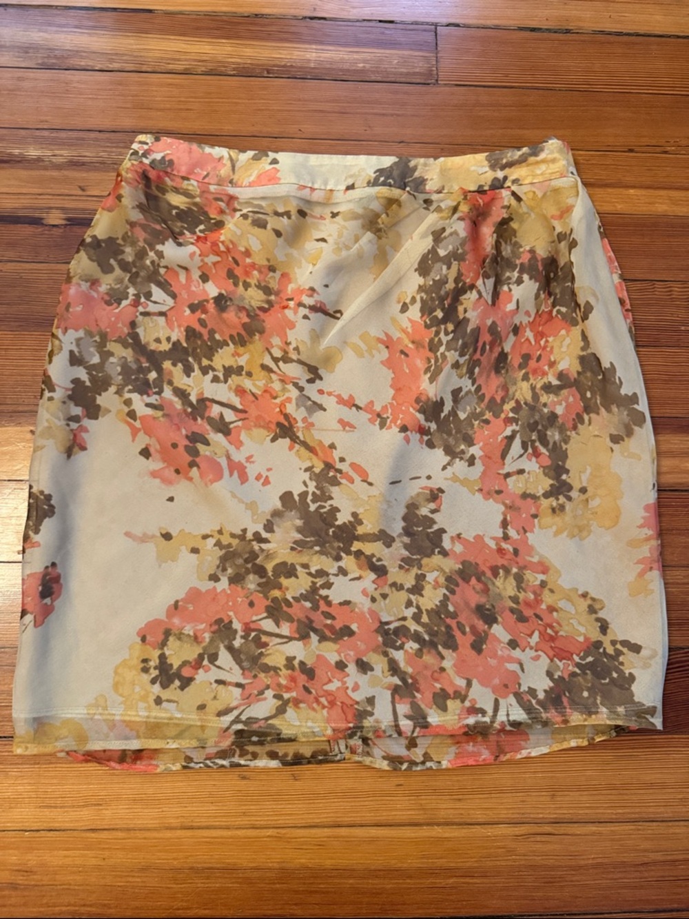 Anne Klein Floral Watercolor Pencil Skirt - Coral, Olive & Cream